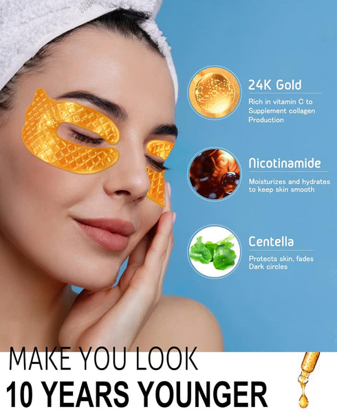 Collagen Under Eye Patches for Dark Circles and Puffiness Gold Color, Collagen Eye Masks Skincare for Puffy Eyes Gold Color...