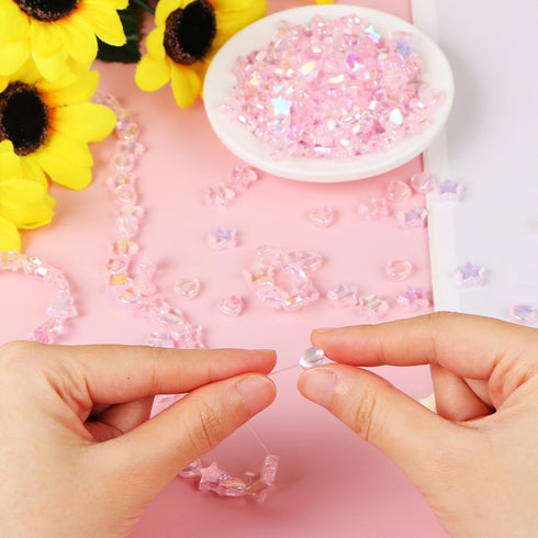 200 Pcs Star Heart Acrylic Beads for Jewelry Making, Heart Star Shape Beads Bulk with Box, 11mm Mixed Color Heart Star Loose Beads Charms Spacer B...
