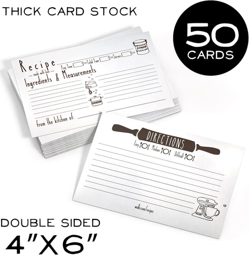 Premium Thick Recipe Cards 4x6 Double Sided - 50 pcs - Quality Thick Card Stock - 14pt...