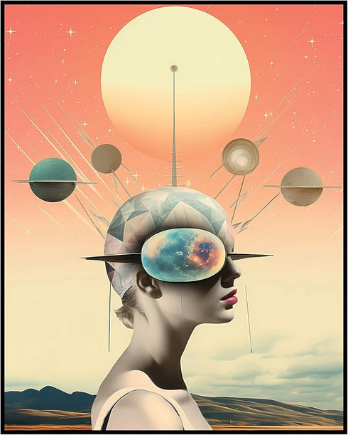 Posterizer 1 pcs-sci-fi woman in the sunset- surreal collage-Astronomy & Celestial Art-Abstract & Modern Art-Gift for Art Lovers-Decor for Home & ...