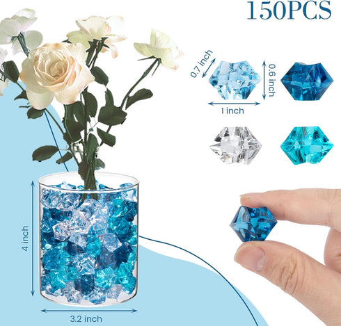DomeStar 150PCS Premium Blue Fake Ice, Acrylic Ice Rocks Plastic Rocks Acrylic Stones Crushed Ice Cubes Diamonds Gems for Vase Fillers Nautical Th...