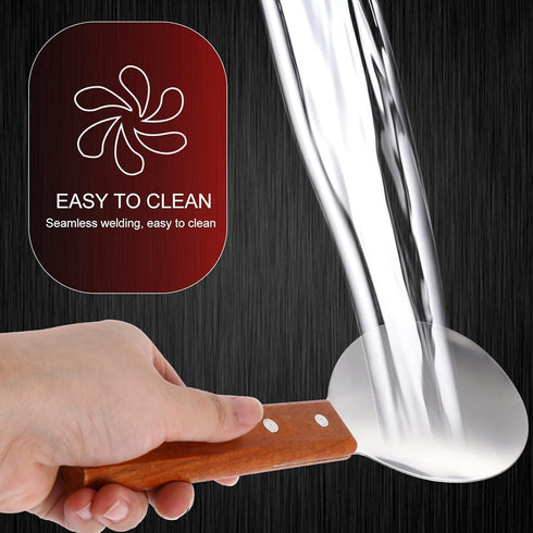 2Pcs Japanese Rice Spatula Versatile Non Stick Serving Spoon with Wood Handle Tofu Scoop Spoon for Home Kitchen Large...