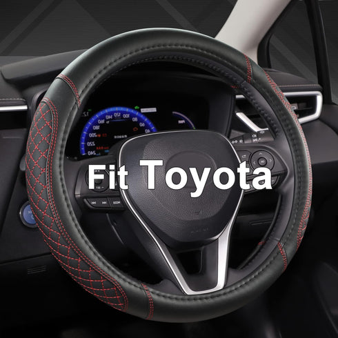 West Llama Customized Auto Car Steering Wheel Cover for Toyota Tacoma,4Runner,Tundra,Sequoia,15.5-16 inch(Diamond Quilted-Black+Red-Large Size)...