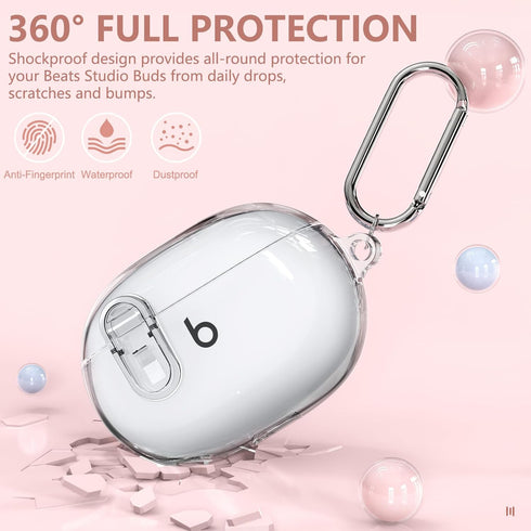 Beats Studio Buds/Studio Buds Plus Case Cover Clear 2021/2023 with Cleaner Kit, Secure Lock Protective Case Cover for New Beats Studio Buds+ Earbu...