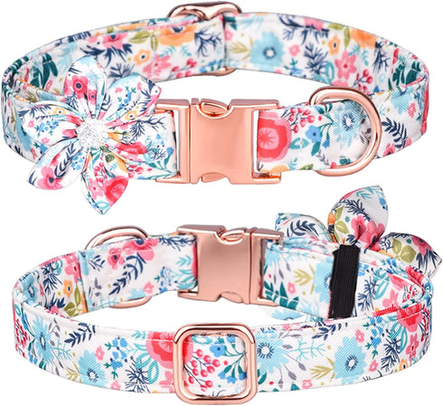 Dog Collar, Girl Dog Collar Puppy Collar Floral Pattern Dog Collar Cute Dog Collar with Detachable Rhinestone Flower for Female Dogs Small Medium ...