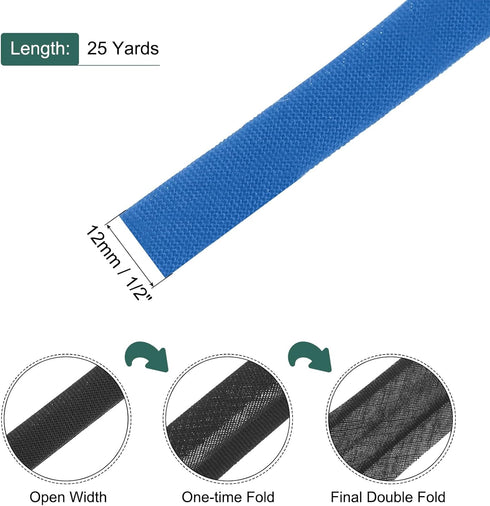 MECCANIXITY 1/2 Inch Double Fold Bias Tape Polyester Continuous Bulk Bias Tape for Sewing,Seaming Quilting Hemming Binding Crafts (Dark Blue 25 Ya...