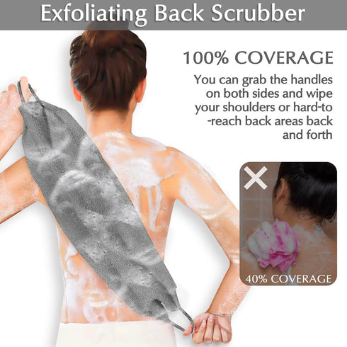 Anezus Exfoliating Back Scrubber Bath Gloves Set, Exfoliating Shower Towel with Shower Gloves for Body Scrub, Back Cleaner Wash Gloves to Remove D...