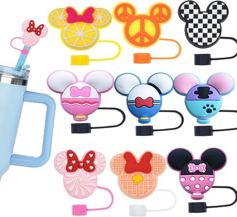 9 pcs Silicone Straw Covers Cap for Stanley 20 30&40 Oz Cup,10mm Diameter Different Cute Mouse Ears Straw Toppers for Stanley 40Oz Tumbler, Dust-P...
