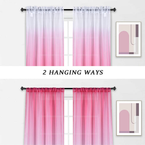 HUTO Pink Sheer Curtain for Little Girls Kids Bedroom Ombre Gradient Window Panel for Princess Teenage Daughter Closet-Sheer Backdrop Curtain Drap...