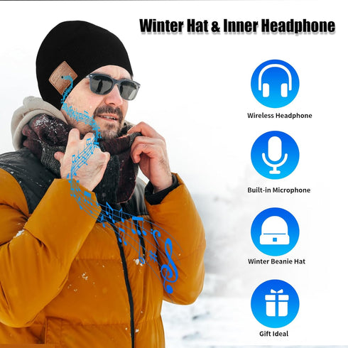 Bluetooth Beanie for Men, Bluetooth Hat Beanie with Headphones, Winter Knit Music Hat Beanie, Things for Men, Xmas Gifts for Men Women Dad Husband...