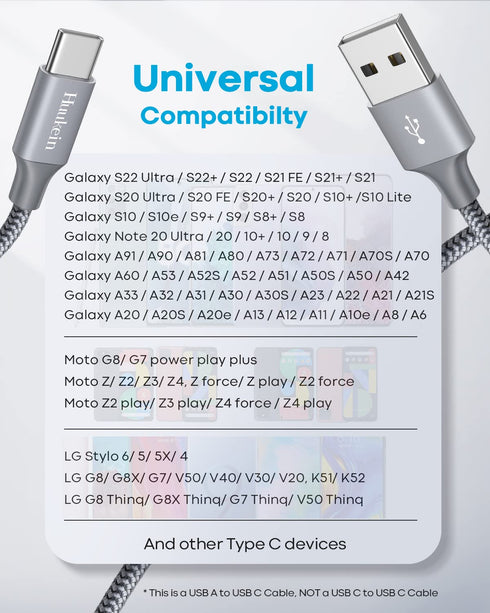 Short USB C Cable 1ft, 2-Pack USB A to USB C Charger Cable Fast Charging Cord Braided for iPhone 15 Pro Max Plus, for Samsung Galaxy S22 S21 S20 S...