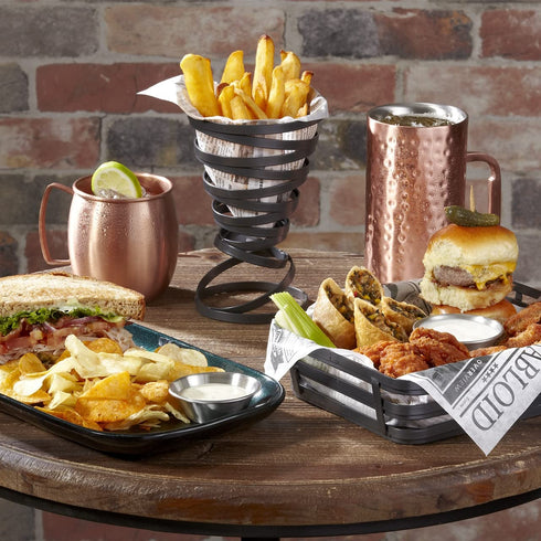 G.E.T. WB-446-MG 4" Round Powder Coated Metal Gray Wire French Fry Cone Basket, Cyclone Collection...