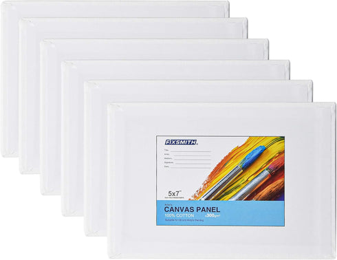 FIXSMITH Canvas Boards for Painting 5x7 Inch, Super Value 6 Pack White Blank Canvas Panels, 100% Cotton Primed, Painting Art Supplies for Professi...