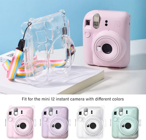 MUZIRI KINOKOO Clear Case for Fujifilm Fuji Instax Mini 12/Polaroid Mini 12 Camera - Hard PVC Protective Case Bag Transparent with Back Photo Pock...