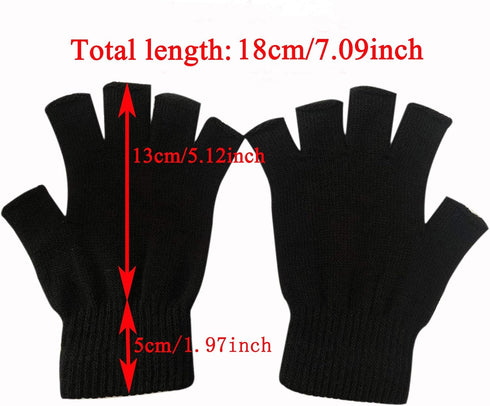 2 Pair Half Finger Gloves Winter Knit Touchscreen Warm Stretchy Mittens Fingerless Gloves in Common Size for Men and Women,black...
