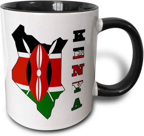 3dRose (mug_151943_4) Kenya flag in outline map of country and name Kenya - Two Tone Black Mug, 11oz...