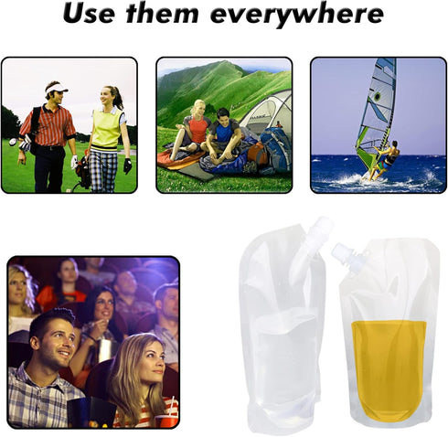 Liquor Plastic Flasks Concealable And Reusable Cruise Sneak Flask Drink Pouches Drinking bags with Funnel (8OZ-6PCS)...