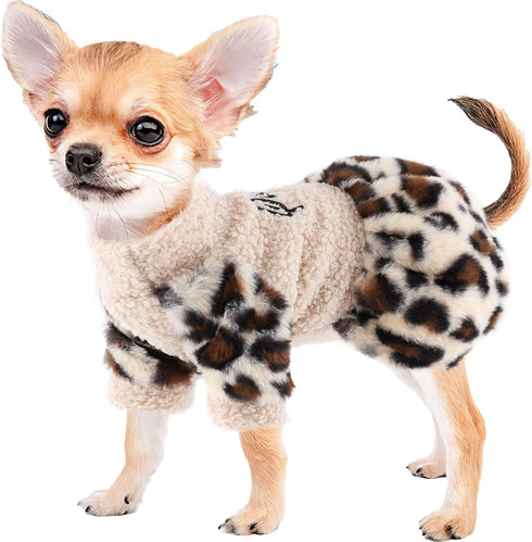 Leopard Dog Sweater Dress for Small Dogs, Fall Winter Dog Clothes, Warm Puppy Dress, Chihuahua yorkie Clothes, Pet Cat sweater Tiny Dog Clothes Ou...