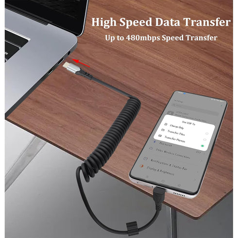 USB 3.1 Type C to Type C Cable, 90 Degree USB C to USB C Cable Spring Spiral Cable Fast Charging Data Extension Cable for Laptop & Tablet & Mobile...