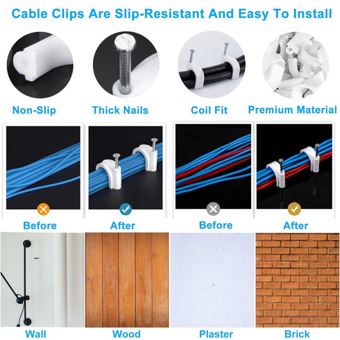 400 Pcs Cable Clips 4/6/8/10mm Nail in Cable Clips with Steel Ethernet Cable Clips Cable Wire Clips Cable Tacks Cable Nails Speaker Wire Clips Coa...
