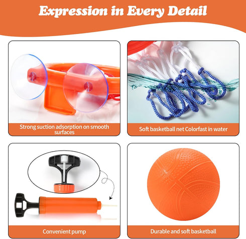 Bath Toys,Mold Free Bath Basketball Hoop for kids Ages 1-3,Bathtub Basketball Hoop for Babies and Toddlers,Strong Suction Cup Basketball Hoop & 4 ...
