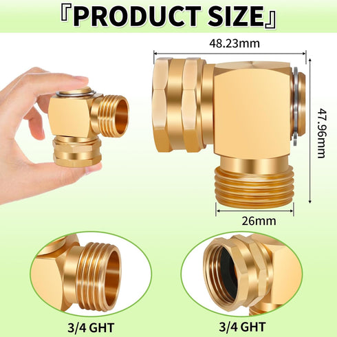 Boltigen 2PCS 90 Degree Hose Swivel Elbow, Brass Garden Hose Swivel Adapter Fitting, 3/4 GHT Garden hose Extension Connector, Garden Hose Kink Pro...