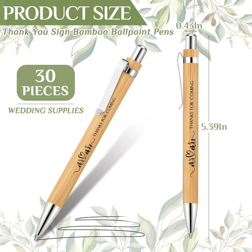 Fumete Wedding Bamboo Retractable Ballpoint Pen, 30 Pieces, Black Ink, Wooden Guest Book Pens for Bridal Shower Games Proposal Bachelor Party Favo...