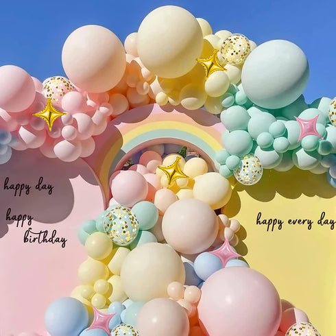 Blue and Gold Balloons Arch Kit, Double Stuffed Pastel Blue Balloon Arch Kit Dusty Light Baby Blue Metallic Gold Confetti Balloons for Baby Boy Sh...