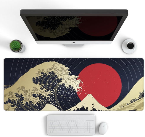 Ovenbird Extended Gaming Computer Mouse Pad, Large Black Red Mouse Pad for Desk, Cute Anime Japanese Great Wave Desk Pad for Keyboard and Mouse, R...
