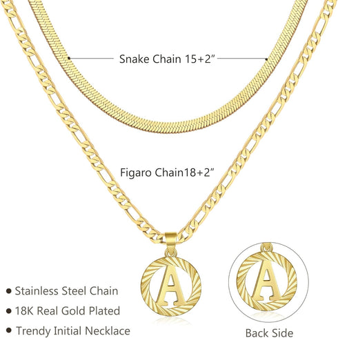RLMOON Gold Layered Initial Necklace Set for Women Letter Pendant Necklace 18K Gold Plated Trendy Herringbone Snake Choker Figaro Chain Necklace J...