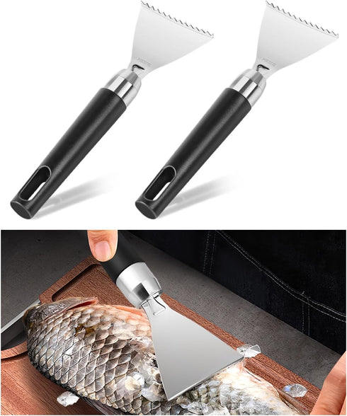 2 Pack Fish Scale Remover, 304 Stainless Fish Scales Scraping Tool, Serrated Fish Cleaning Tools, Fish Descaler Tool for Restaurant Chef and Home ...
