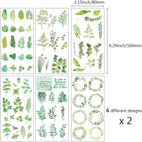 Plants Scrapbook Stickers,12 Sheets DIY Decorative Green Leaf Decals Stickers for Scrapbooking Planner Gift Packing Art Crafts...