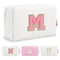 Personalized Makeup Bag Initial A-Z Preppy Patch Bag,Small PU Leather Travel Cosmetic Bag Pouch with Zipper,White Cute Toiletry Bag,Gift Ideal for...