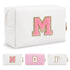 Personalized Makeup Bag Initial A-Z Preppy Patch Bag,Small PU Leather Travel Cosmetic Bag Pouch with Zipper,White Cute Toiletry Bag,Gift Ideal for...