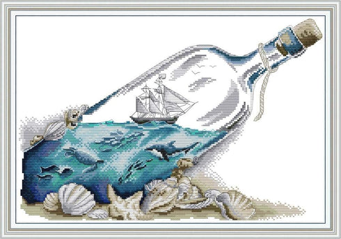 Maydear Cross Stitch Kits Stamped Full Range of Embroidery Starter Kits for Beginners DIY 11CT 3 Strands - Sea in Bottle 21.3×15(inch)......