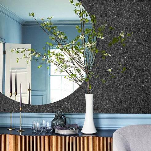 Black Silk Contact Paper for Furniture Black Embossed Wallpaper Removable Peel and Stick Self-Adhesive Vinyl Film Room Wall Deorations Countertop ...