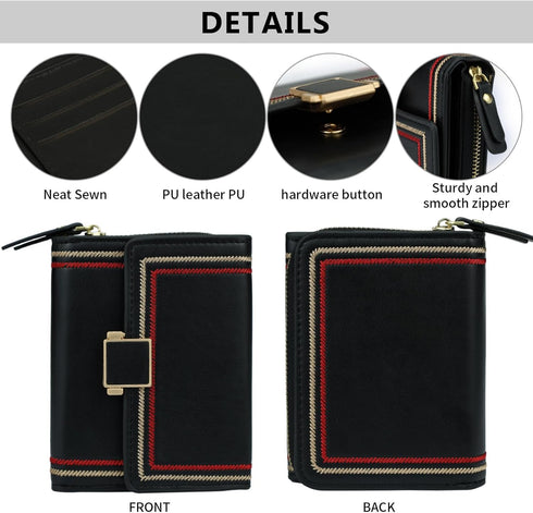 Wallet Women Credit Card Holder Black Small Wallets Cute Leather Coin Purse Minimalist Design Women's Travel Wallets with ID Window Kawaii Cash Wa...