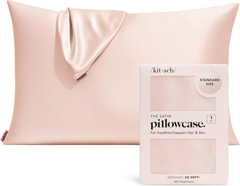 Kitsch Satin Pillowcase with Zipper for Hair & Skin, Softer Than Silk Pillow Cases Queen, Smooth Pillow Covers, Machine Washable, Wrinkle-Free, Co...