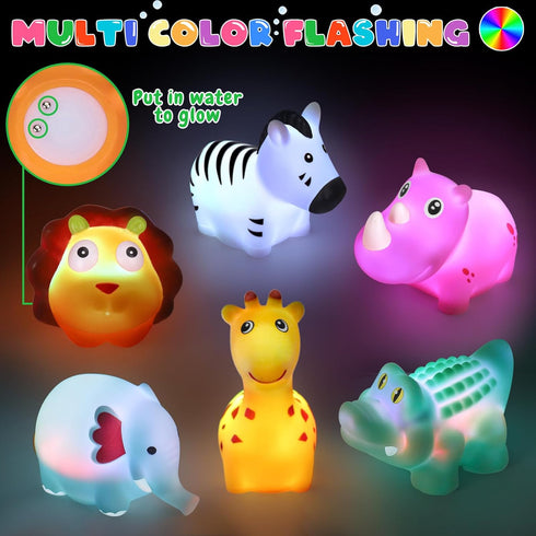 Light Up Bath Toys for Toddlers Kids Baby Boys Girls, No Hole Bath Toys with Bath Book & Organizer, Glow Bath Time Toys for Bathrooms Pool, Animal...