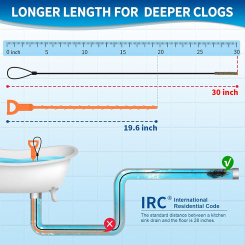 30 Inches Sink Snake Drain Clog Remover, Upgraded Anti-break Steel Plumbing Snake with Nylon Coating, Drain Hair Remover for Shower Drain, Bathroo...