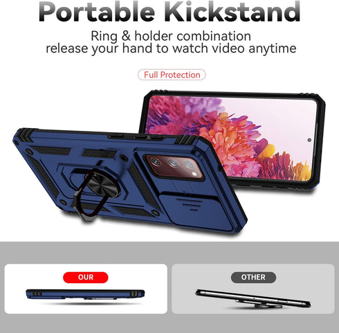 for Samsung Galaxy S20 FE 5G Case with Camera Lens Cover HD Screen Protector, Military-Grade Drop Tested Magnetic Ring Holder Kickstand Protective...