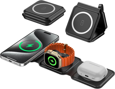 Foldable Wireless Charger, 3 in 1 Wireless Charging Station for iPhone 15/14/13/12/11 Pro Max/X/XS, Fast Magnetic Travel Wireless Charging Pad for...
