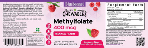 Bluebonnet Earth Sweet Cellular Active Methylfolate 400 mcg Chewable Tablets, 90 Count...
