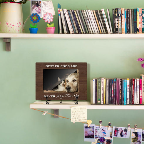 Wooden Photo Frame Pet Memorial Gifts Dog Lovers Gifts for Women, Wooden Photo Frame with Iron Stand for Tabletop or Desktop Display, Home Table D...