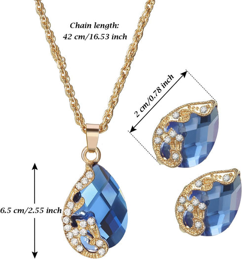 Hicarer 6 Pieces Jewelry Sets for Women Elegant Necklace Set Peacock Waterdrop Rhinestone Pendant Necklace Crystal Peacock Pattern Necklace Earrin...
