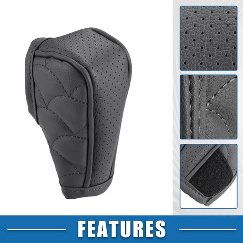 Car Shift Knob Cover with Breathable Design Universal Vehicle Interior Shift Gear Cover Trim Accessories Decorative Faux Leather Gray...