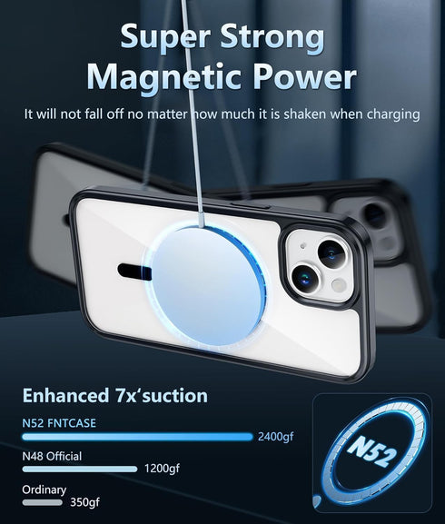 FNTCASE for iPhone 14 Phone Case: iPhone 13 Phone Clear Case Magnetic Military Grade Drop Protection Anti Yellowing Cell Phone Cover - Rugged Shoc...
