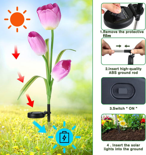 Solar Garden Outdoor Flower Light, Solar Powered Flower Lights Outdoor Stake Light, Decorative Landscape Lawn Yard Patio LED Flower Lights for Gar...
