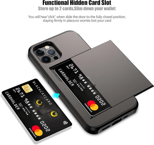 Nvollnoe for iPhone 12 Case,iPhone 12 Pro Case with Card Holder Heavy Duty Protective Dual Layer Shockproof Hidden Card Slot Slim Wallet Case for ...