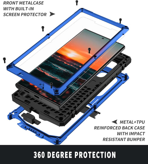 Samsung S23 Ultra Metal Bumper Silicone Case Samsung S23 Ultra Case with Stand Built-in Screen Protector Gorilla Glass Hybrid Military Shockproof ...